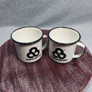 Set Of 2 Bonnaroo Enamel Mugs White & Black Camping Coffee Cups 12 Oz Durable &